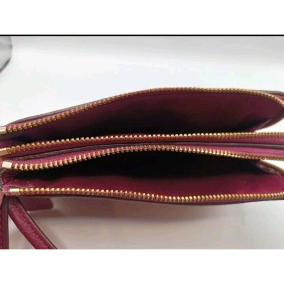 Coach Red Pebbled Leather Double Corner Zip Wristlet Clutch Wallet With Tag - Picture 14 of 16
